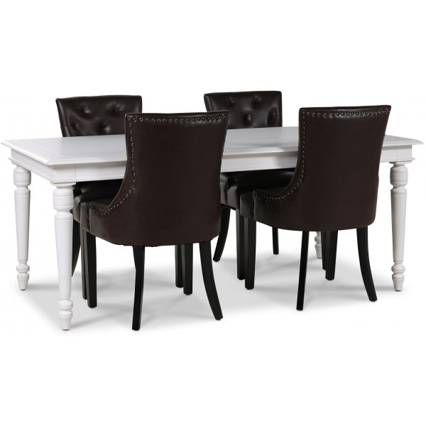 Paris ruokailuryhm�, valkoinen p�yt� + 4kpl Tuva Eastport -tuolia - ruskea (PU)