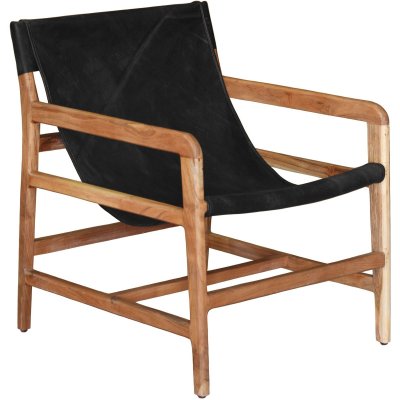 Porto-nojatuoli tiikki/musta aniliininahka + Huonekalujen hoitosarja tekstiileille