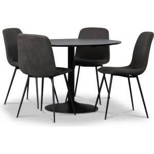 Seat ruokailuryhmä, pyöreä ruokapöytä + 4kpl Smokey-ruokatuolia - Musta / vintage + 4.00 x Lautasliinarenkaat Seat ruokailuryhmä, pyöreä ruokapöytä + 4kpl Smokey-ruokatuolia - Musta / vintage + 4.00 x Lautasliinarenkaat