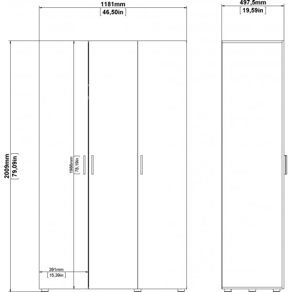 Pepe vaatekaappi 3 ovella - Valkoinen Pepe vaatekaappi 3 ovella - Valkoinen
