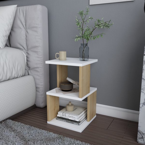 Carter yöpöytä - Valkoinen/tammi Carter yöpöytä - Valkoinen/tammi