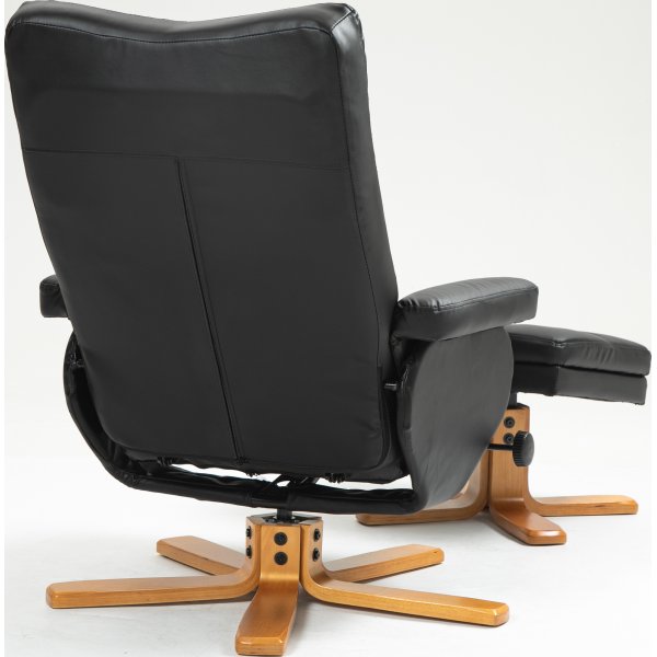 Duva lepotuoli rahiolla mustaa PU:ta ja ruskeat jalat Duva lepotuoli rahiolla mustaa PU:ta ja ruskeat jalat