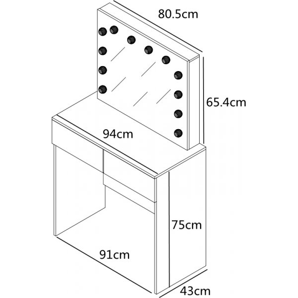 Facada valkoinen peilipöytä valaistuksella 94 x 43 cm Facada valkoinen peilipöytä valaistuksella 94 x 43 cm