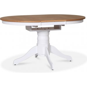 Pyöreä ruokapöytä, jatkettava Ø106-141 cm - Valkoinen / Öljytty tammi Pyöreä ruokapöytä, jatkettava Ø106-141 cm - Valkoinen / Öljytty tammi