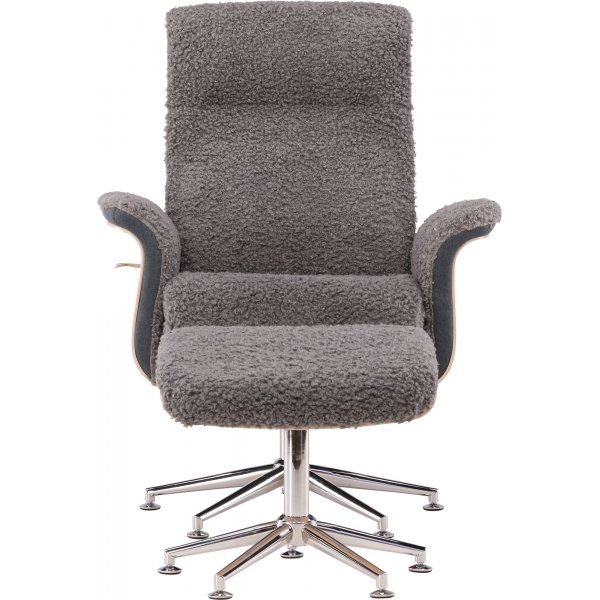 Nojatuoli jalkarahilla - Harmaa lampaannahkajljitelm/valkoiseksi maalattu tammi + Huonekalujen tekstiilien puhdistus