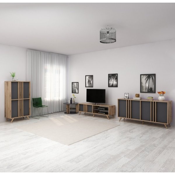 Rilla mediapenkki 150 cm - Antrasiitti/tammi