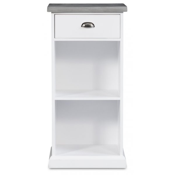 Lipasto Hugo yhdellä laatikolla ja säilytystilalla - Valkoinen/sementti + Huonekalujen tahranpoistoaine Lipasto Hugo yhdellä laatikolla ja säilytystilalla - Valkoinen/sementti + Huonekalujen tahranpoistoaine