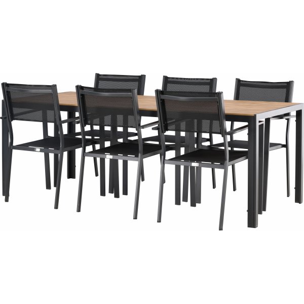 Hanian ruokaryhm�; 6 tuolia ja p�yt� 205 x 90 cm - Musta/luonnonv�rinen