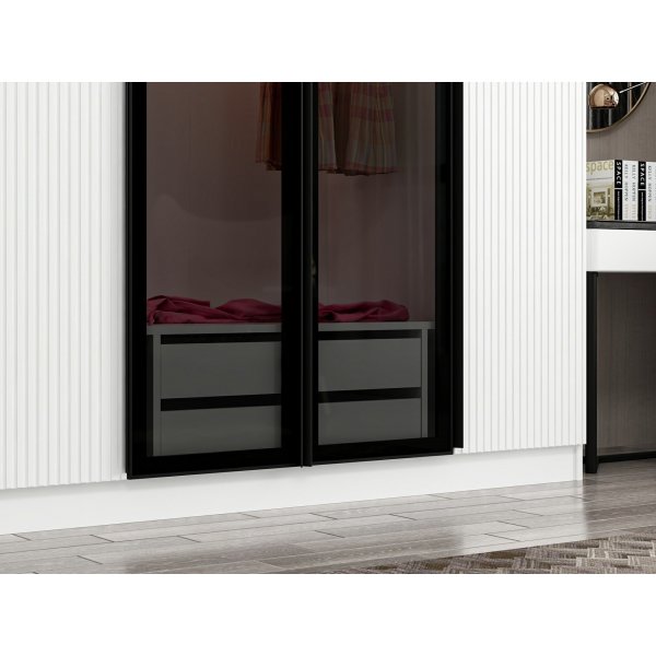 Cikani vaatekaappi peiliovilla, 315x52x210 cm - Valkoinen