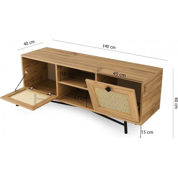 Begonya mediapenkki 140 cm - tammi/musta Begonya mediapenkki 140 cm - tammi/musta