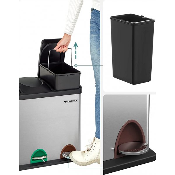 Maiken roskakori 54 l - Hopea/musta