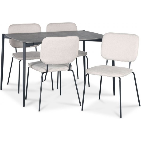 Lokrume ruokailuryhm 120 cm pyt betonijljitelm ja 4 Lokrume beige tuolia