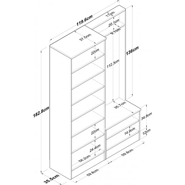 Muodikkaat aulakalusteet 120 cm - Phkin/valkoinen