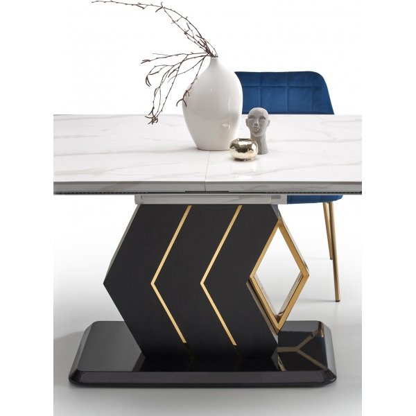 Vincenzo ruokapöytä 160-200 x 90 cm - Valkoinen marmori/musta/kulta Vincenzo ruokapöytä 160-200 x 90 cm - Valkoinen marmori/musta/kulta