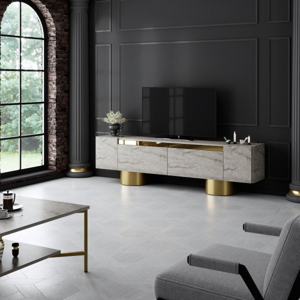 Bohem TV-taso 180 cm - Travertiini/kulta