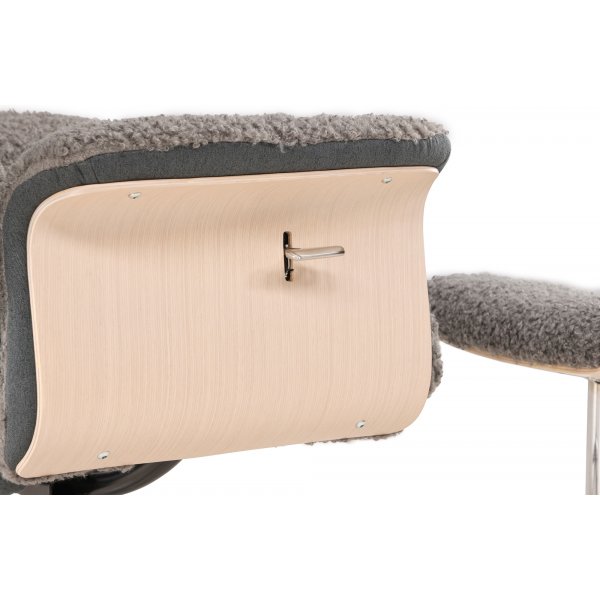 Nojatuoli jalkarahilla - Harmaa lampaannahkajljitelm/valkoiseksi maalattu tammi + Huonekalujen tekstiilien puhdistus