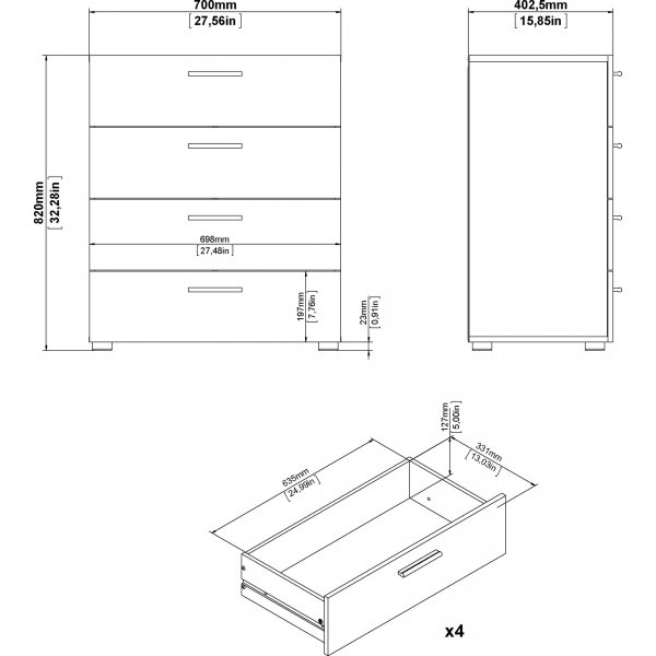 Pepe lipasto 4 laatikolla - Valkoinen Pepe lipasto 4 laatikolla - Valkoinen