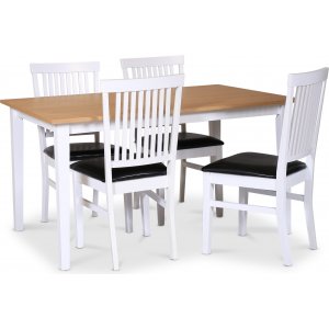 Ruokailuryhmä; pöytä 140x90 cm - Valkoinen / öljytty tammi 4 tuolin kanssa - Fårö Ruokailuryhmä; pöytä 140x90 cm - Valkoinen / öljytty tammi 4 tuolin kanssa - Fårö
