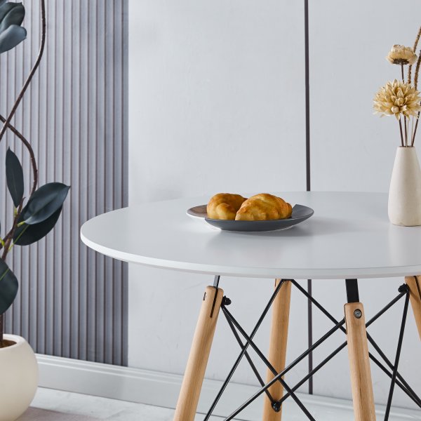 Vilgot pyöreä ruokapöytä Ø80 cm - Valkoinen / Puu Vilgot pyöreä ruokapöytä Ø80 cm - Valkoinen / Puu