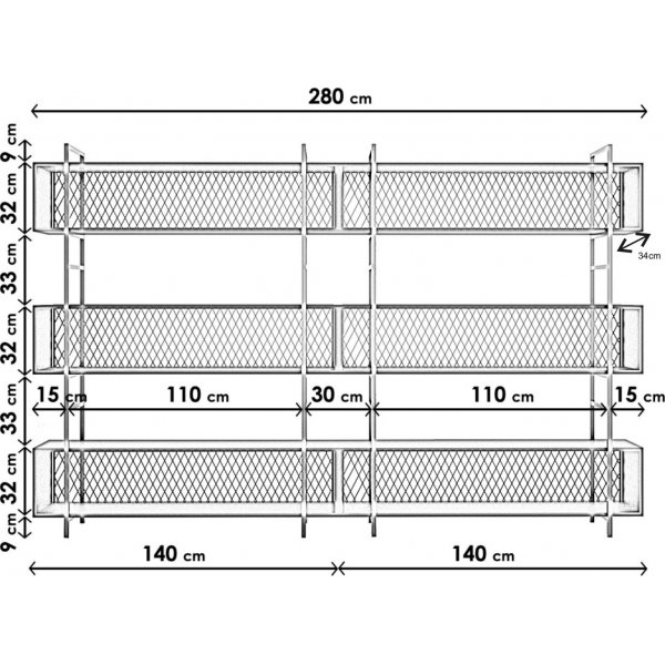 Araf kirjahylly 280 cm - musta