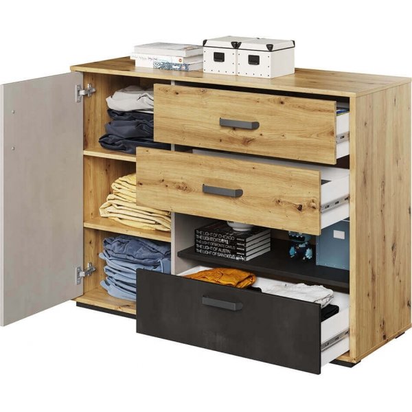 Qubic lipasto - Artisan tammi/harmaa/musta