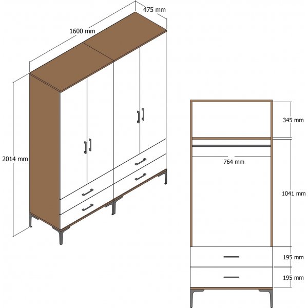 Kumsal vaatekaappi 14 pähkinä/valkoinen Kumsal vaatekaappi 14 pähkinä/valkoinen
