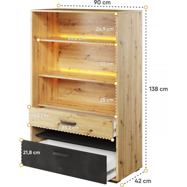 Qubic kirjahylly - Artisan tammi/harmaa/musta Qubic kirjahylly - Artisan tammi/harmaa/musta