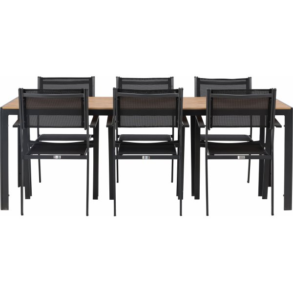 Hanian ruokaryhm�; 6 tuolia ja p�yt� 205 x 90 cm - Musta/luonnonv�rinen