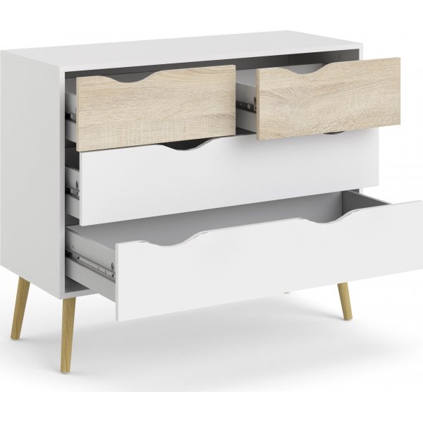 Oslon lipasto 4 laatikolla - Valkoinen/tammi Oslon lipasto 4 laatikolla - Valkoinen/tammi