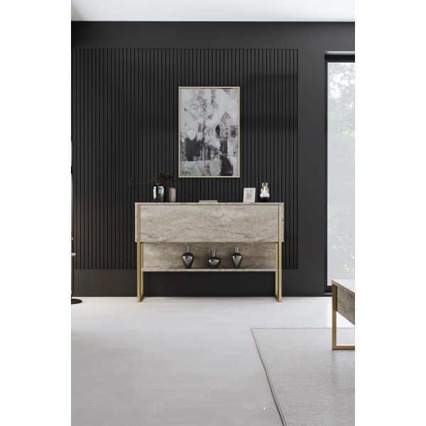 Lux-kohopöytä 120 x 30 cm - Travertiini/kulta Lux-kohopöytä 120 x 30 cm - Travertiini/kulta