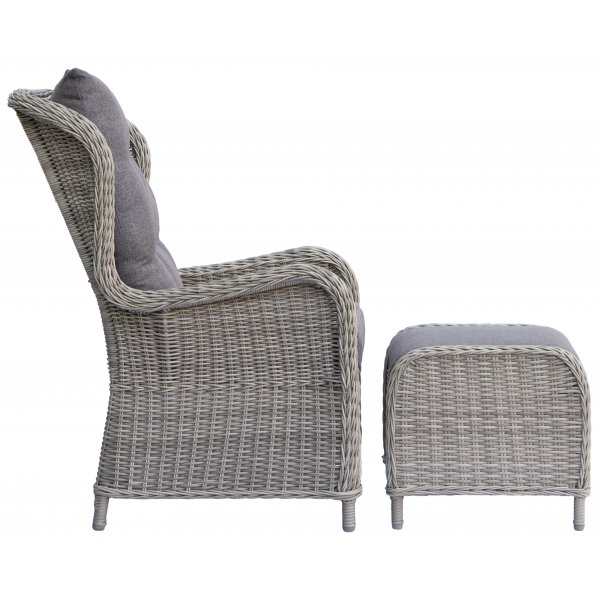 Ulkokalusteryhmä Duvan 2 nojatuolia raheilla ja pöytä) - Harmaa keinorottinki + Huonekalujen tahranpoistoaine Ulkokalusteryhmä Duvan 2 nojatuolia raheilla ja pöytä) - Harmaa keinorottinki + Huonekalujen tahranpoistoaine