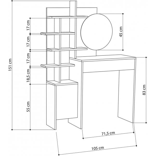 Mojo peilip�yt� 105 x 35 cm - Valkoinen/tammi