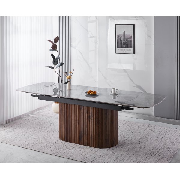 Salvador ruokapöytä 160-240 cm harmaalla keraamisella kivellä / Pähkinäpuu Salvador ruokapöytä 160-240 cm harmaalla keraamisella kivellä / Pähkinäpuu