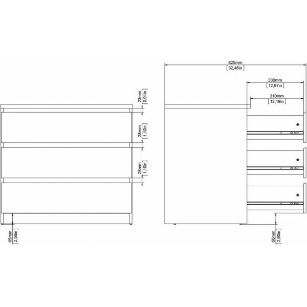 Naia lipasto 3 laatikolla - musta Naia lipasto 3 laatikolla - musta