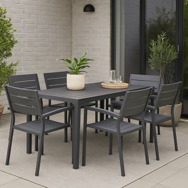 Ruokailuryhm 4 tuolilla ja ruokapydll 150 x 90 cm musta/harmaa - Las Vegas