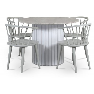 Empire ruokailuryhm 105 cm sis. 4 Dalsland harmaata tuolia - Silver Diana marmori / Valkoinen slepuinen jalusta
