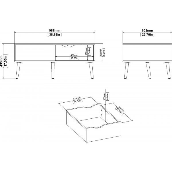 Oslo sohvapöytä 99 x 39 cm - Valkoinen/tammi Oslo sohvapöytä 99 x 39 cm - Valkoinen/tammi