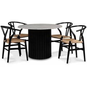 Sumo-ruokailuryhm 105 cm sis. 4 Brandon mustaa ruokapydn tuolia - Musta petsi / hopeamarmori