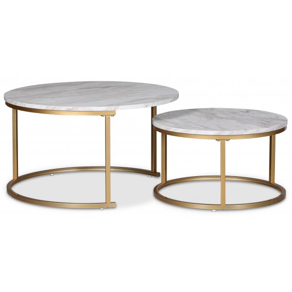 Solano sivupöytä Ø80/60 cm - Valkoinen marmorijäljitelmä / Messinki Solano sivupöytä Ø80/60 cm - Valkoinen marmorijäljitelmä / Messinki