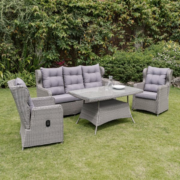 Kalifornian ulkokalusteet, jossa on lepotuoli, nojatuolit ja pöytä - Harmaa synteettinen rottinki Kalifornian ulkokalusteet, jossa on lepotuoli, nojatuolit ja pöytä - Harmaa synteettinen rottinki