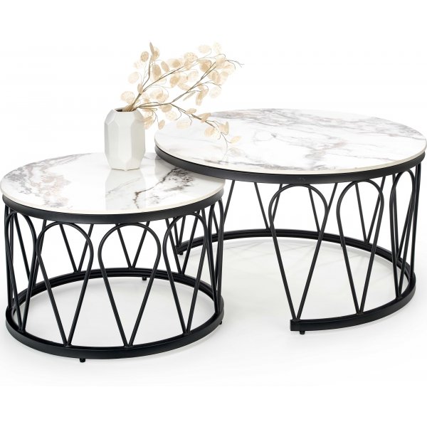 Formosa sohvapöytä Ø60 cm - Valkoinen marmori/musta Formosa sohvapöytä Ø60 cm - Valkoinen marmori/musta