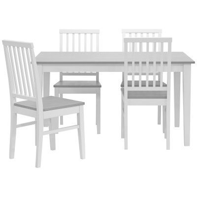 Ruokailuryhm: Fr ruokapyt - valkoinen/harmaa - 140 cm + 4 Fr tuolia - valkoinen/harmaa