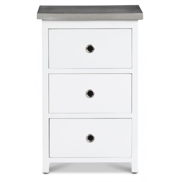 Hugo- yöpöytä, 3 laatikolla - Valkoinen / Sementti Hugo- yöpöytä, 3 laatikolla - Valkoinen / Sementti