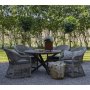 Outdoor ryhm Marbella: Scottsdale pyre ruskea ruokapyt 112 cm sislten 4 Marbella-nojatuolia harmaasta keinorottinkista