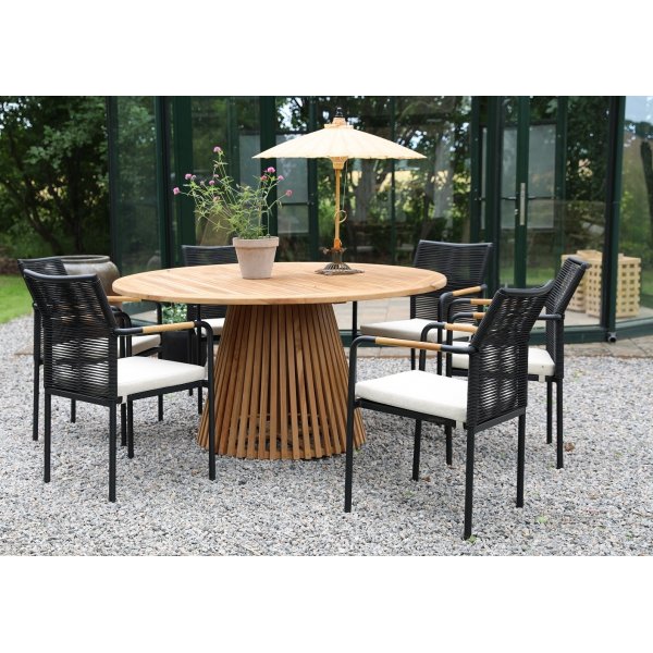 Saltö pyöreä kartiomainen ruokapöytä Ø150 cm - Tiikki + Huonekalujen tekstiilien puhdistus Saltö pyöreä kartiomainen ruokapöytä Ø150 cm - Tiikki + Huonekalujen tekstiilien puhdistus